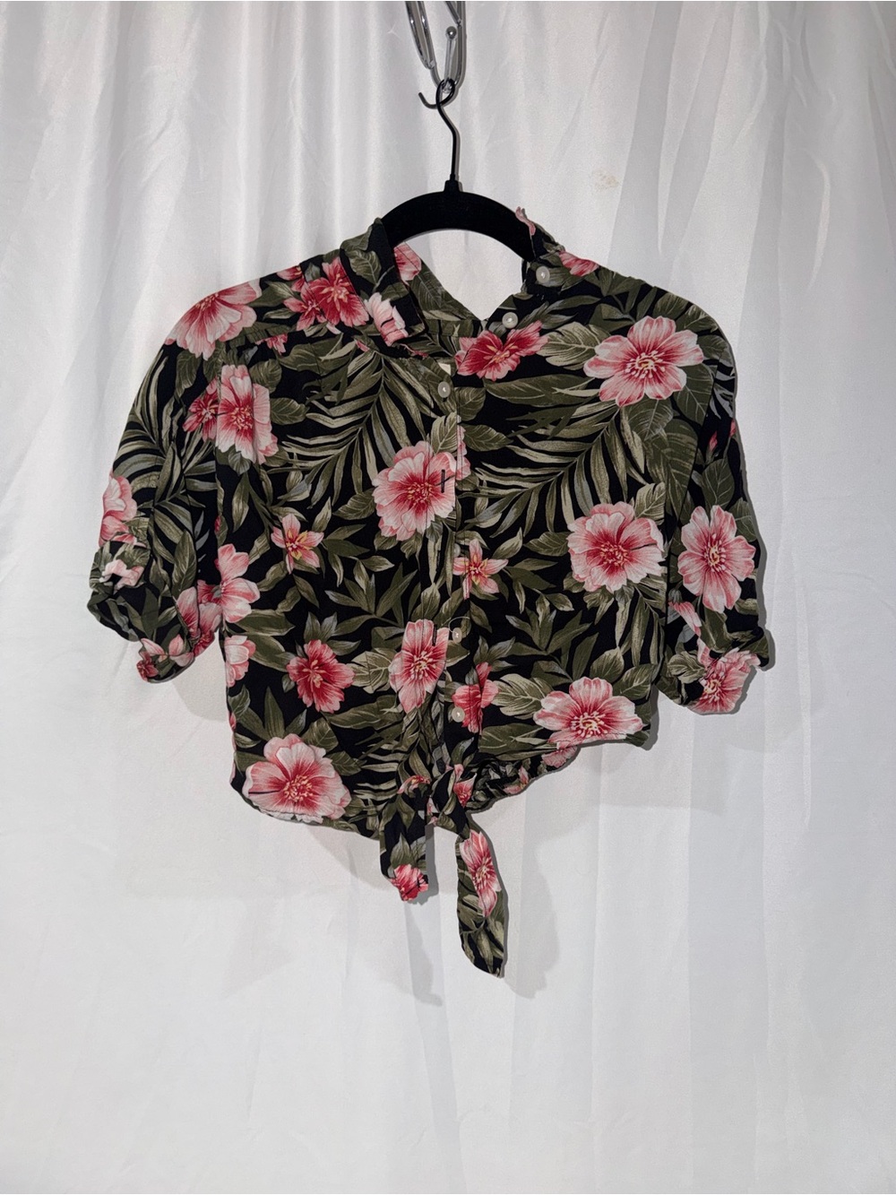American Eagle Shirt Tropical Tie Front Floral Button-Up Top Hawaiian Top XS
